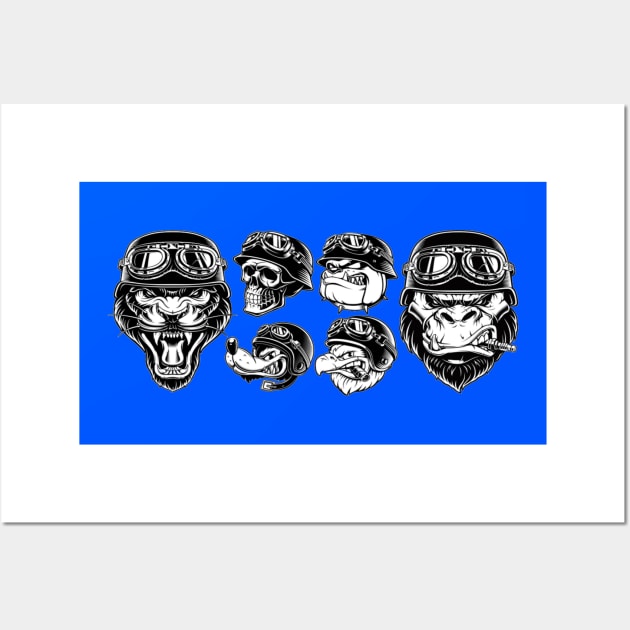 Set of animals bikers. Design of motorcycle riders. Sport mascots Wall Art by amramna